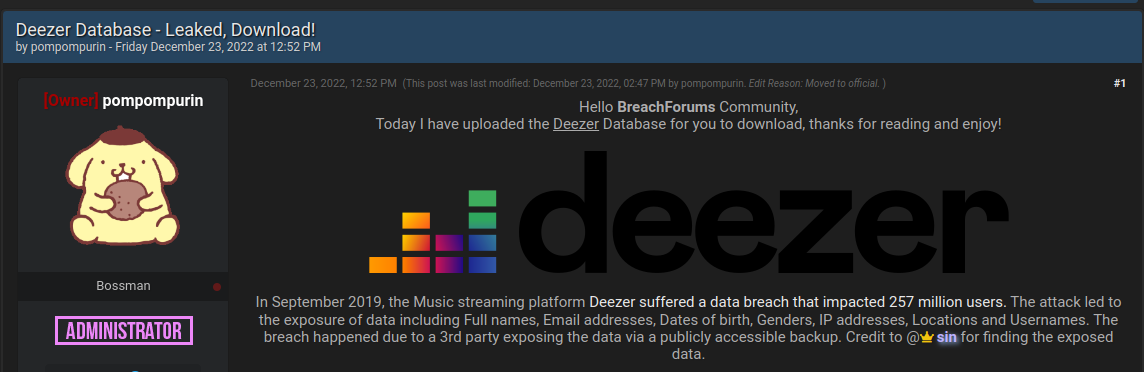 Vazamento de dados de 257 milhões de contas do Deezer